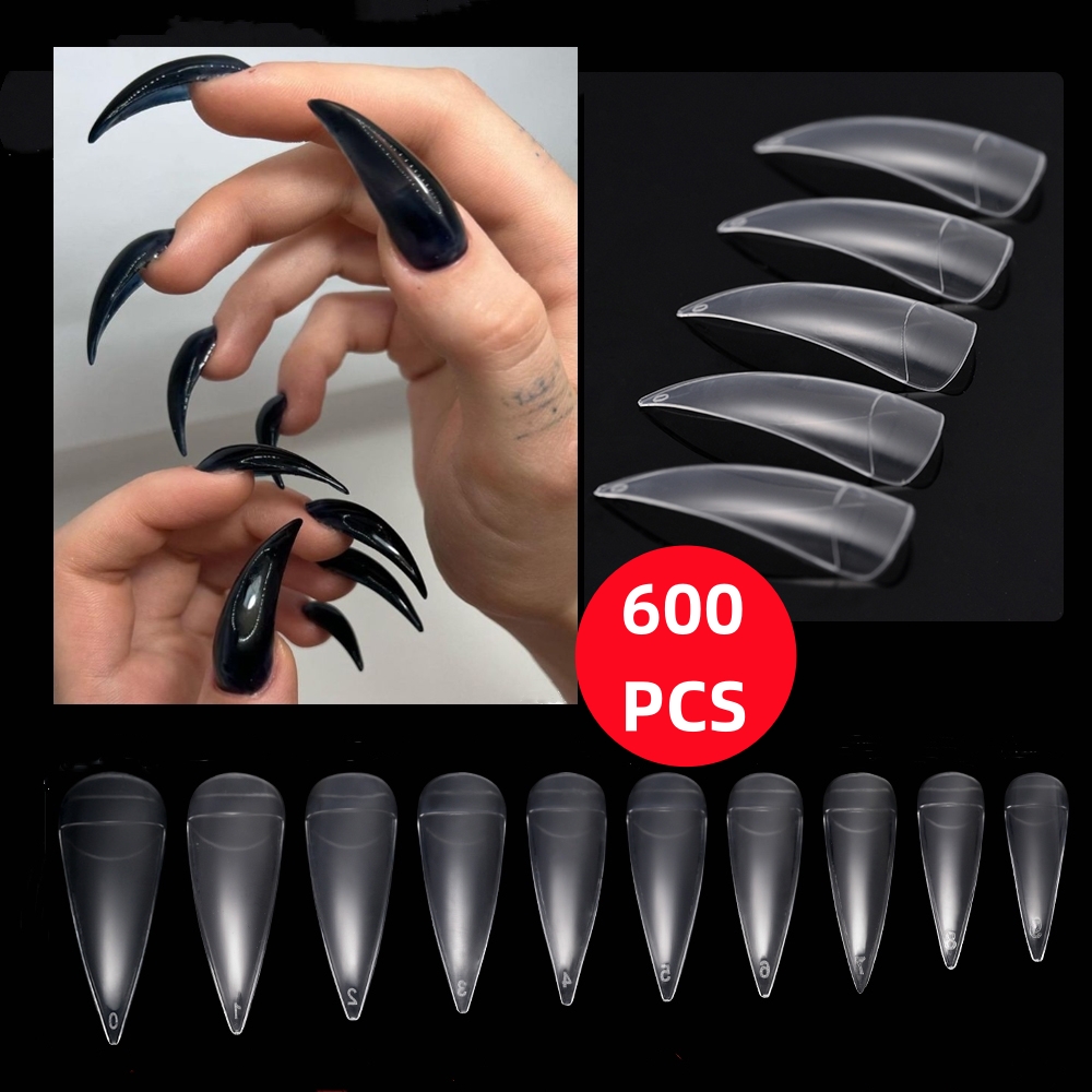 Nail Art Xl - 600 個エクストラロングホークカーブネイルチップハーフカバーイーグルクローカーブ付け爪エクステンション 10 サイズバッグ包装アートサロン *