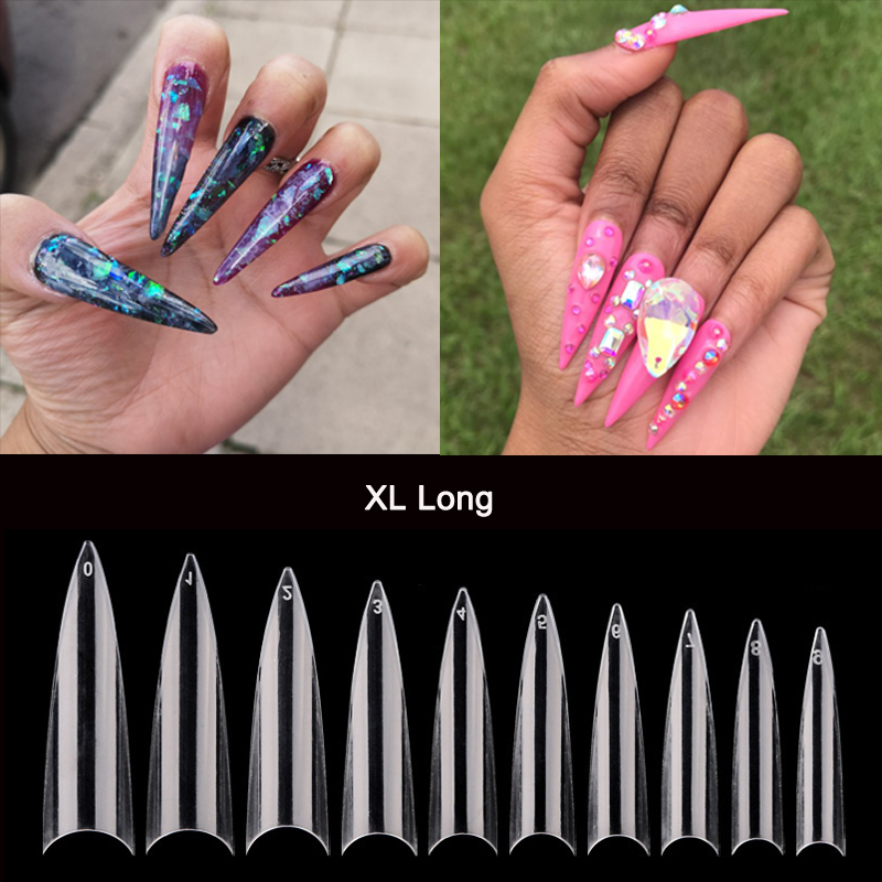 Nail Art Xl - 500/600個/バッグプロxlロング小剣偽の釘シャープハーフカバーネイルのホワイト/自然/クリアマニキュアのヒント
