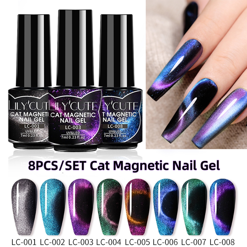 Nail Art Rainbow - LILYCUTE 7ML 9D 星空レインボーギャラクシーキャットマグネットジェルポリッシュ スーパーオーロラグリッターマニキュア ソークオフ