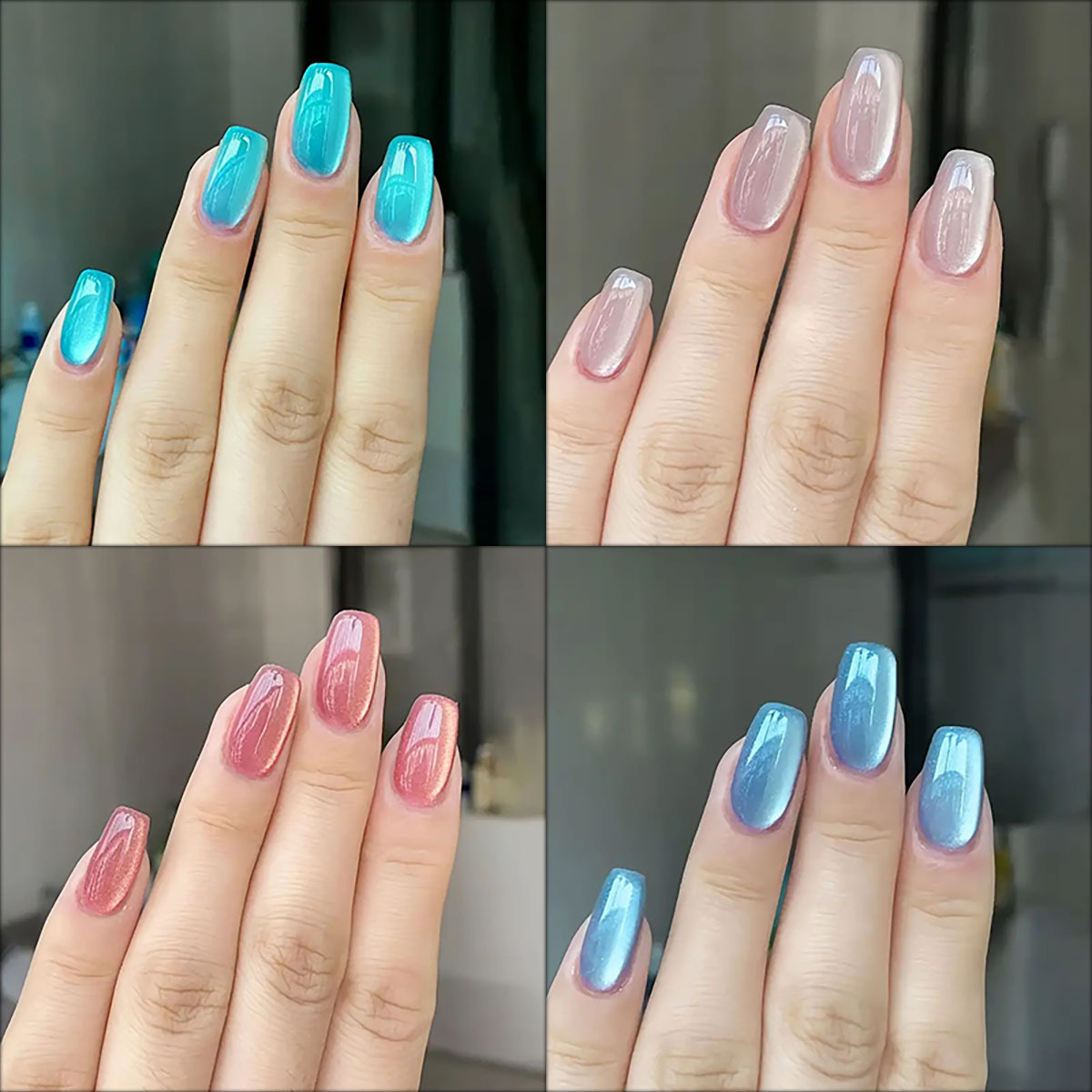 Nail Art Inspo - 女性のための短い正方形の偽のバレエネイル,光沢のある,緑,青,紫,ピンク,キラキラ,圧力ネイル,キャッツアイ,24個,30個