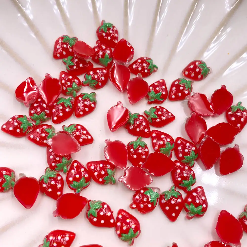 Nail Art Inspo - 60 個グリッター樹脂カラフルなミニ 3D クリスタル赤いイチゴの置物フラットバックラインストーンネイルアートスクラップブック DIY 工芸品の装飾