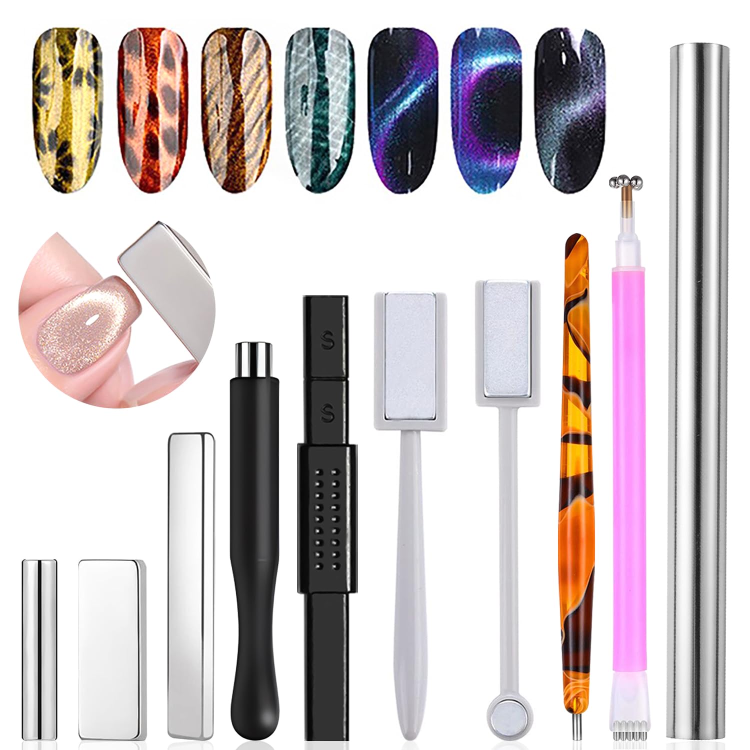 Nail Art Full Color - 10個入りキャッツアイマグネットセット ネイルアート 3D効果 マグネットスティック シリンダーワンド 強力