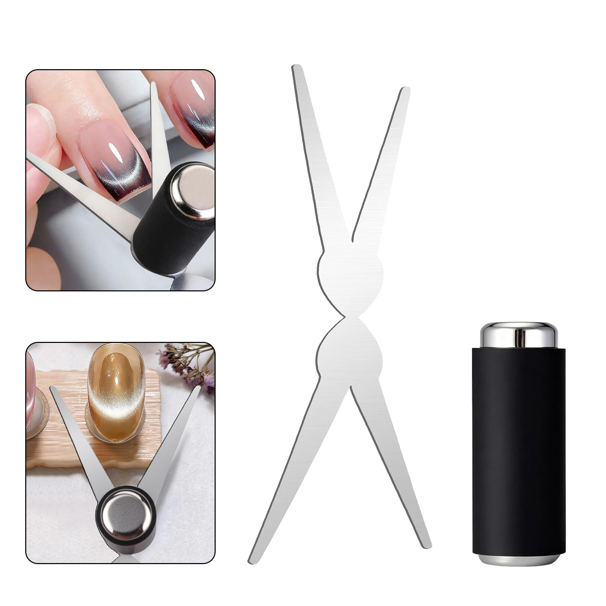 Nail Art Full Color - ダブルヘッドフレンチネイルアートマグネットセット 3D強力キャットアイマグネット ネイルアートジェルポリッシュ DIY V字型エフェクト マニキュア用マグネットツール