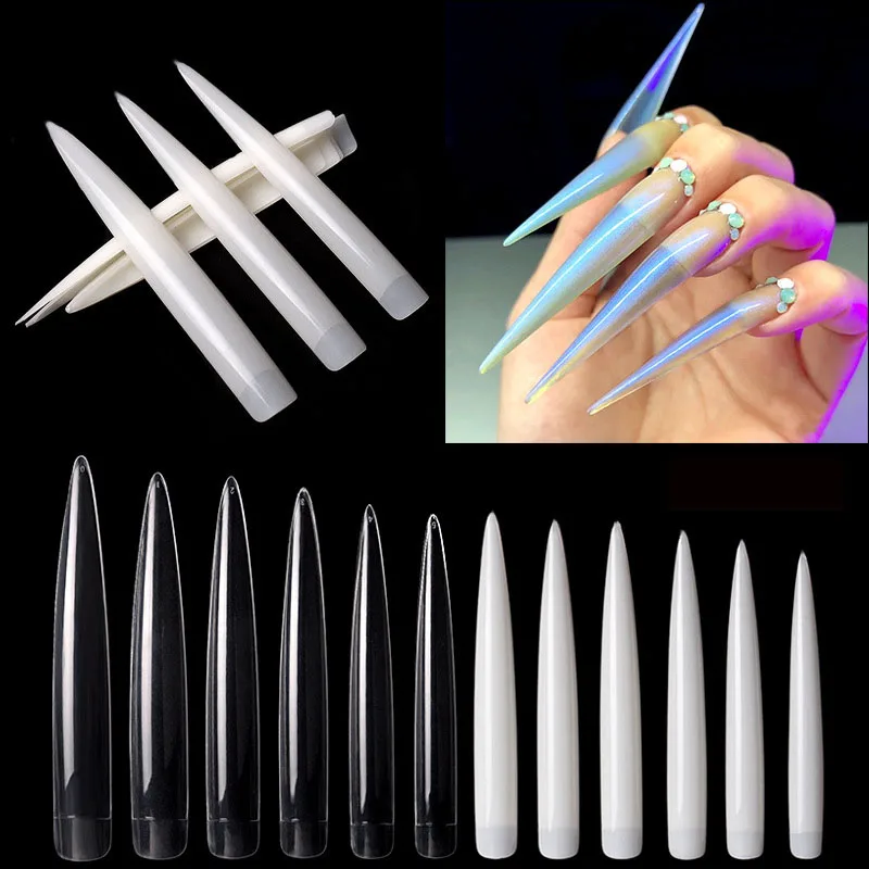 Nail Art Xl - クリアナチュラルエクストラロング付け爪、フェイクネイルチップセット、アクリルハーフカバー、透明サロン付け爪、10個