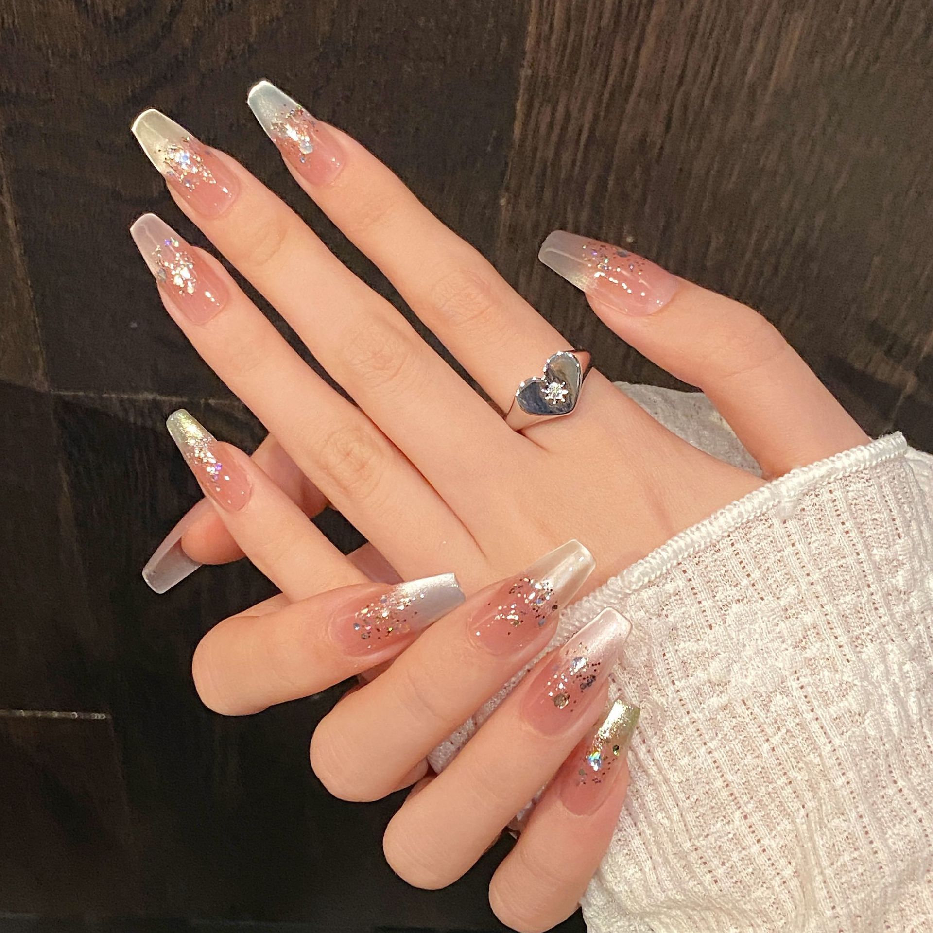 手作りプレスオンネイルレインボーキャットアイ妖精ギルターデザ - Nail Art Rainbow のレビューと価格