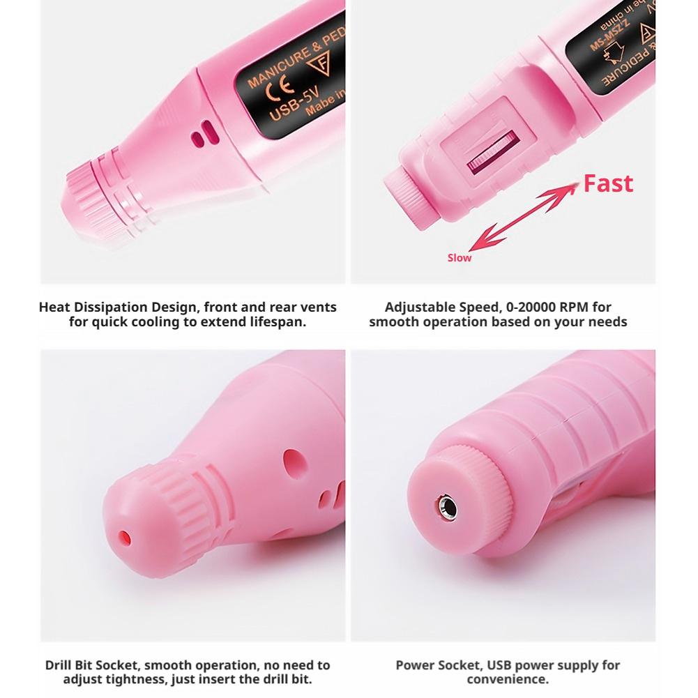 ポータブル電動ネイルドリルペン USB ミニ E ファイルサ - Nail Art Full Color のレビューと価格