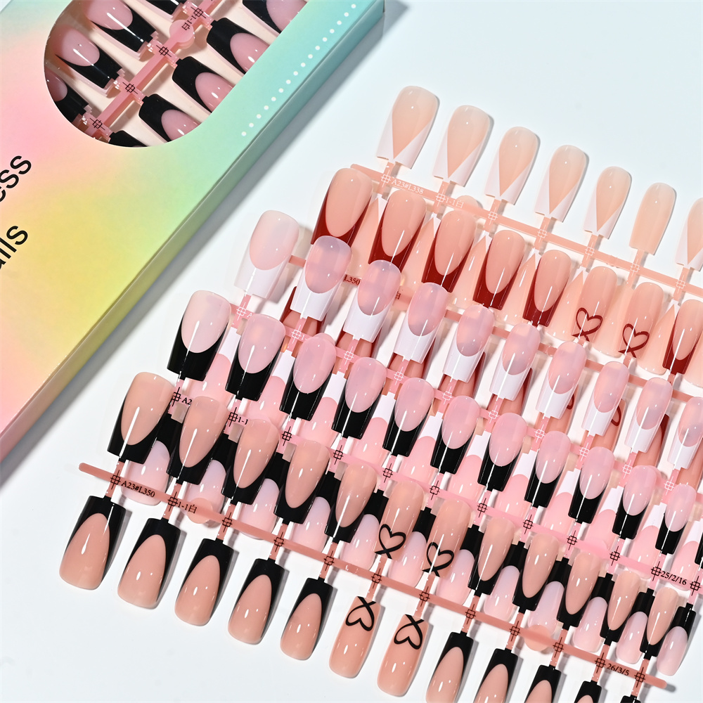 120枚入りミディアムスクエアフレンチプレスオンネイルブラッ - Nail Art Wedding のレビューと価格