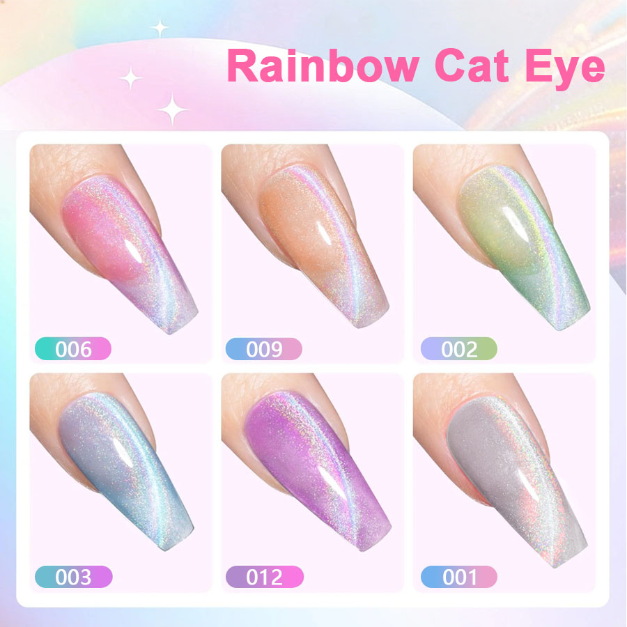 QAZIXU 1/6個入り レインボーキャッツアイジェルネイ - Nail Art Rainbow のレビューと価格