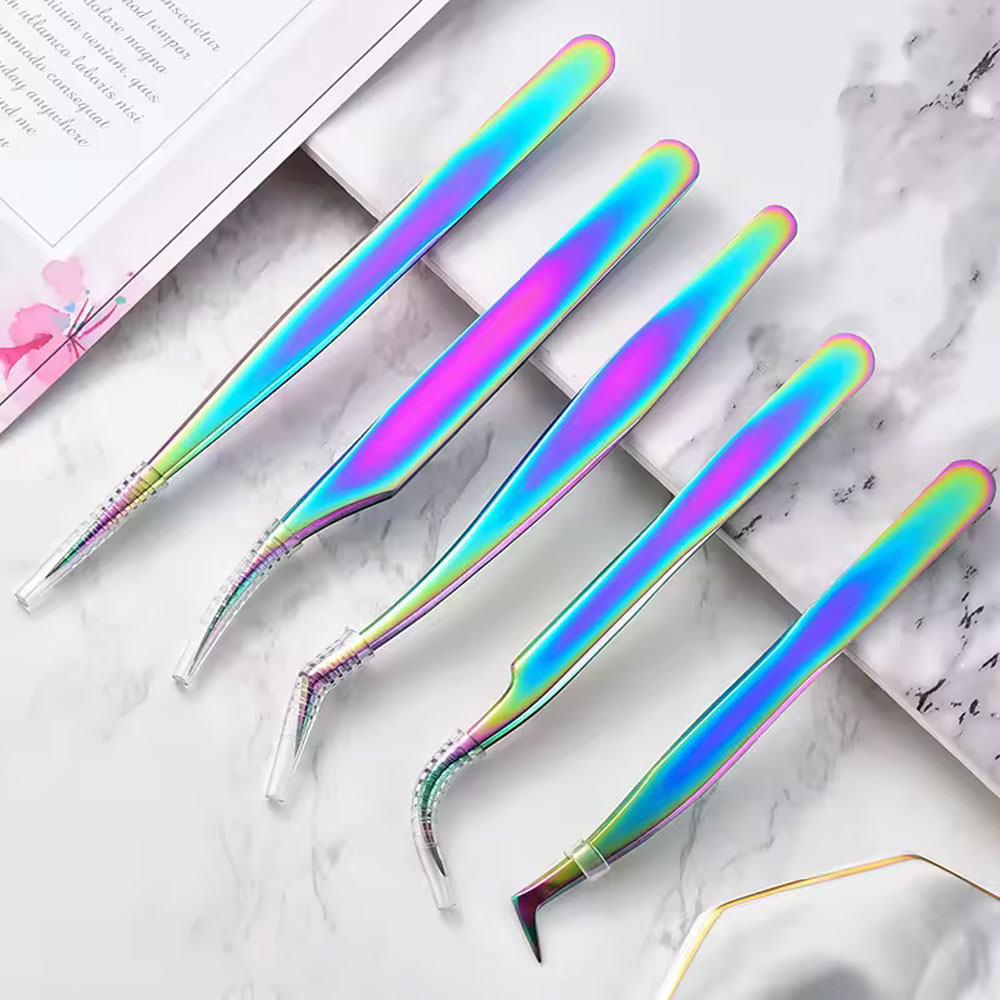4 個レインボーまつげピンセットセットステンレス鋼超硬ピンセ - Nail Art Rainbow のレビューと価格