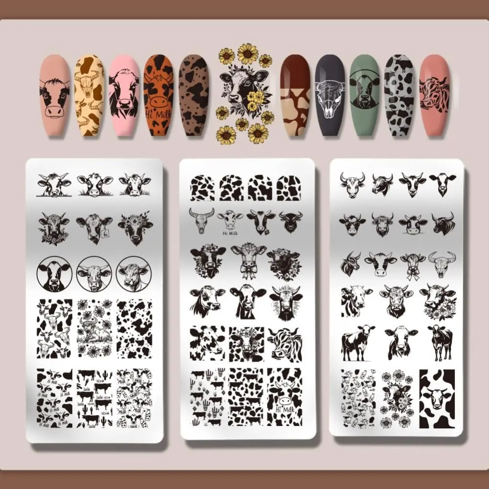 3 個の牛テーマネイルスタンピングプレート 56 パターン牛 - Nail Art Inspo のレビューと価格