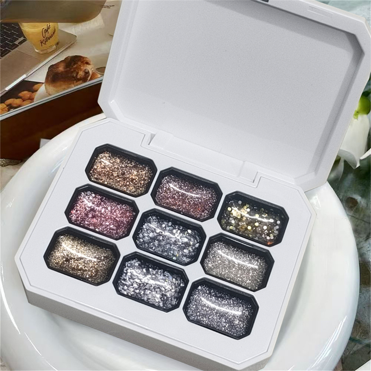 1pc 9 色スターバーストグリッターソリッドパッティングジ - Nail Art Inspo のレビューと価格