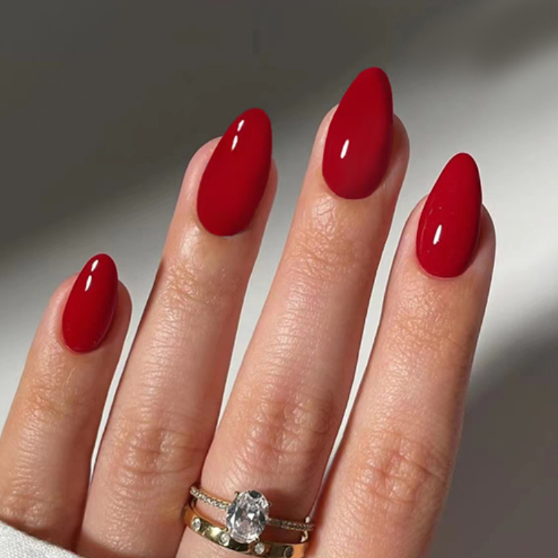 24枚入りソリッドカラーフェイクネイルセット、装着可能な赤い - Nail Art Full Color のレビューと価格
