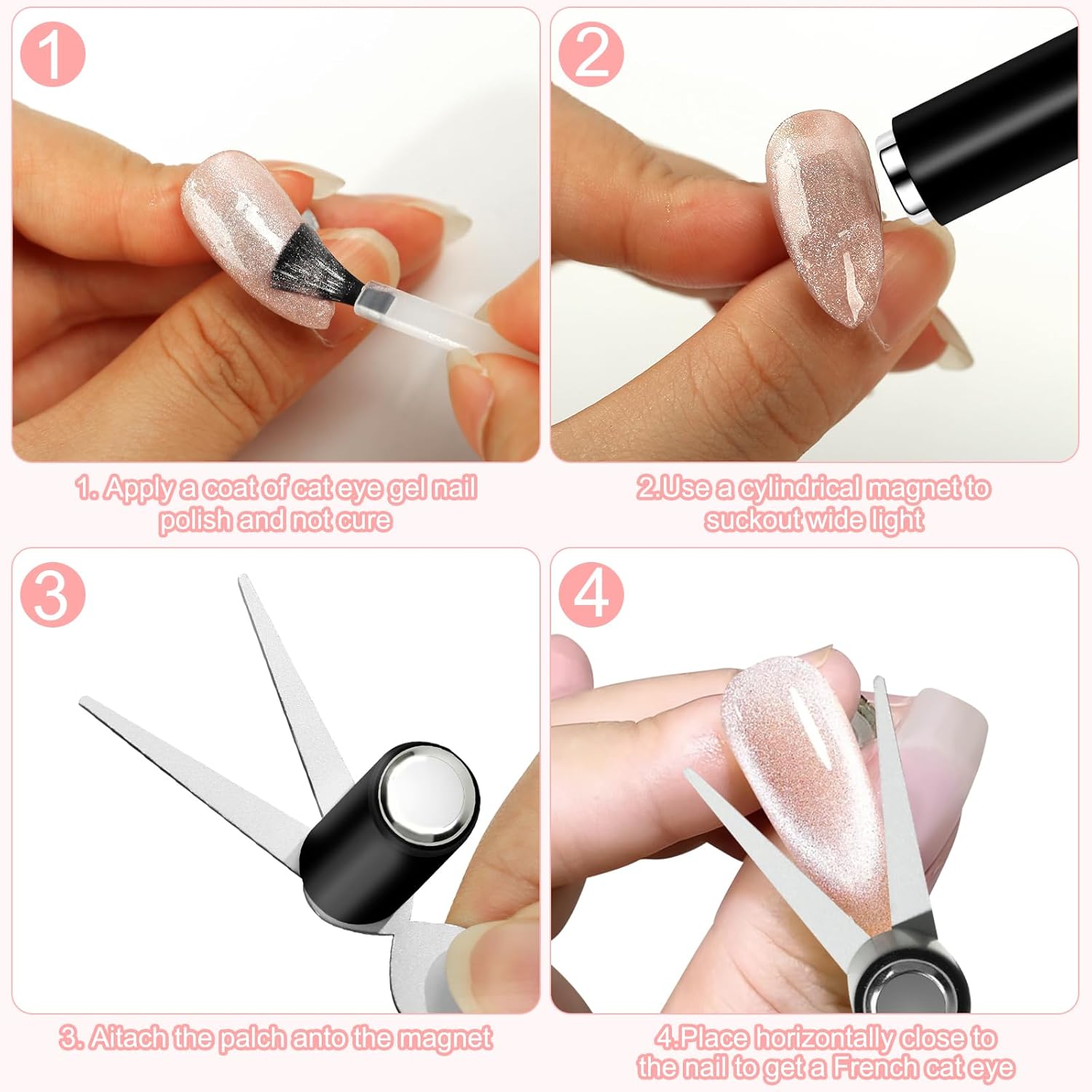 ダブルヘッドネイルマグネットフレンチシェイプ強力3Dキャッツ - Nail Art Full Color のレビューと価格