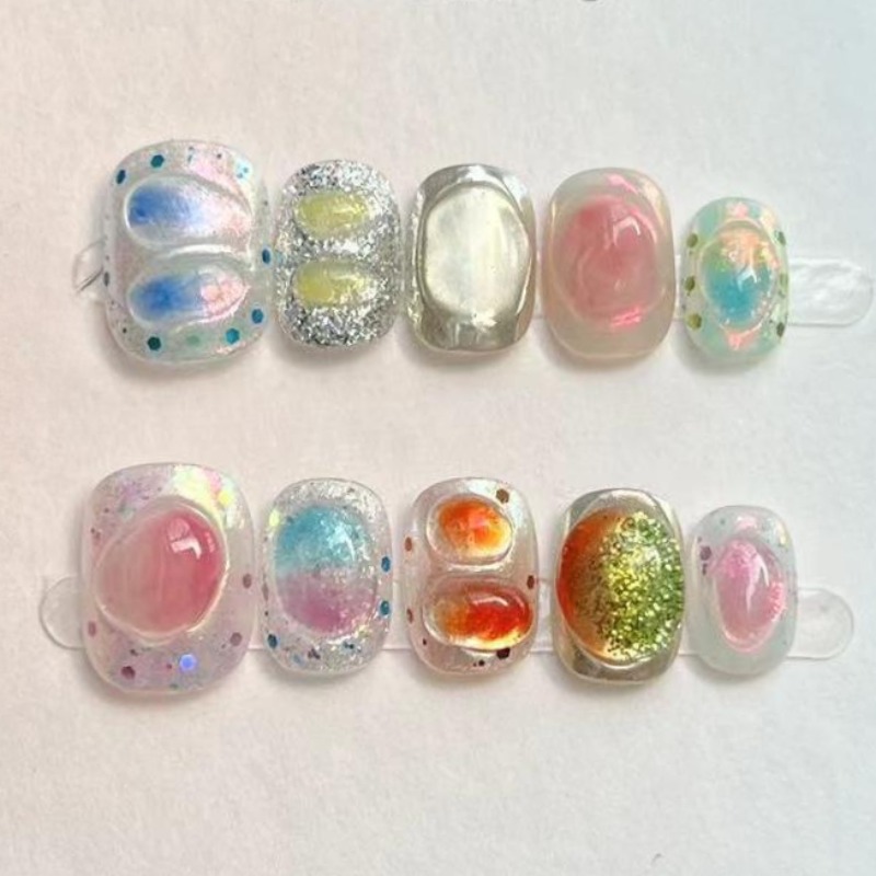 10 個かわいいショートラウンド手作りフェイクネイルグリッタ - Nail Art Inspo のレビューと価格