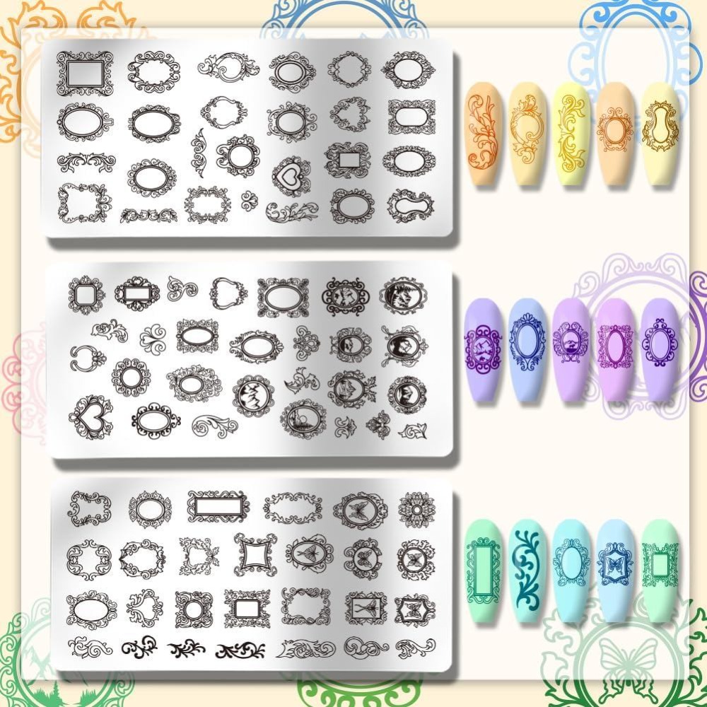 3 個ヴィンテージ写真フレームネイルスタンピングプレート混合 - Nail Art Inspo のレビューと価格
