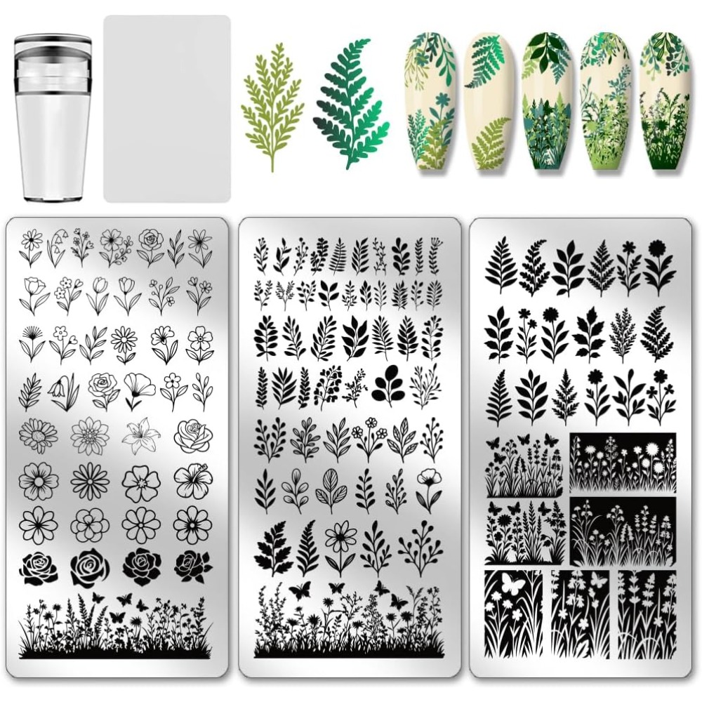 3 個の花葉ネイルスタンピングプレート植物ネイルアートステン - Nail Art Inspo のレビューと価格