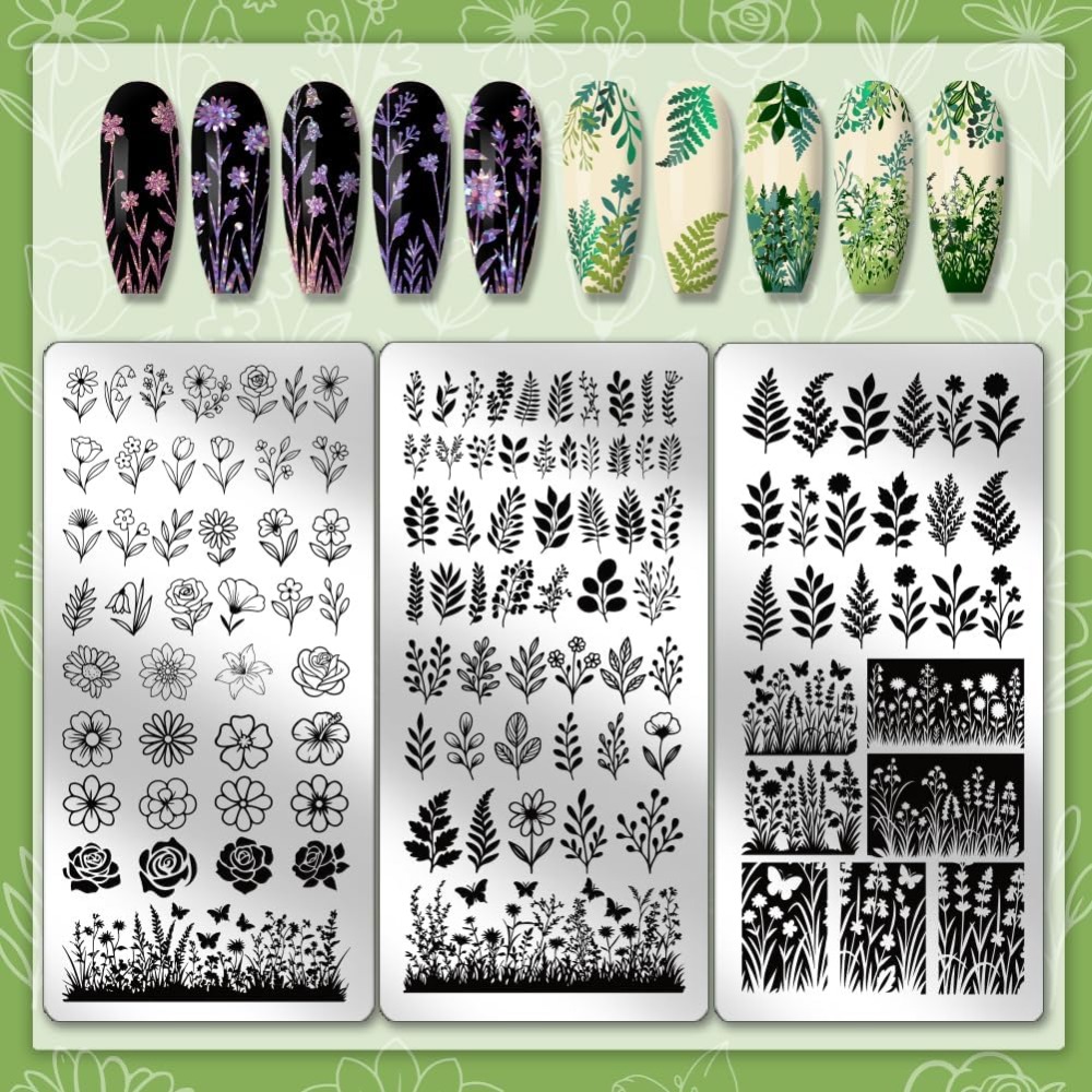 3 個の花葉ネイルスタンピングプレート植物ネイルアートステン - Nail Art Inspo のレビューと価格