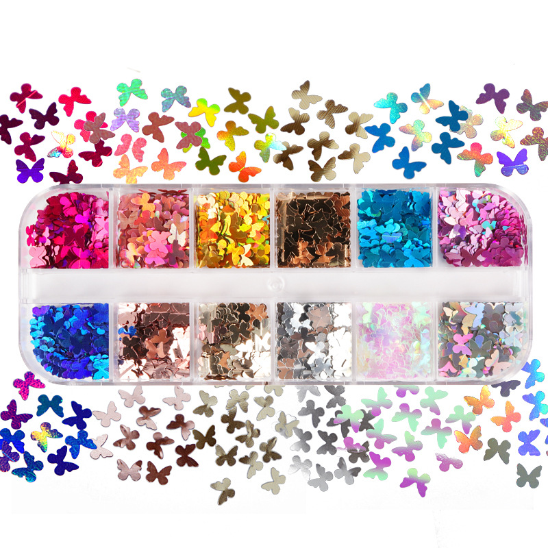混合色の蛍光蝶キラキラまつげ延長アクセサリーネイルアートグリ - Nail Art Inspo のレビューと価格