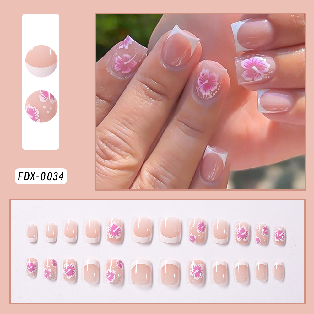 24 個フレンチフラワー付け爪ピンクハイビスカスデザインフル - Nail Art Wedding のレビューと価格
