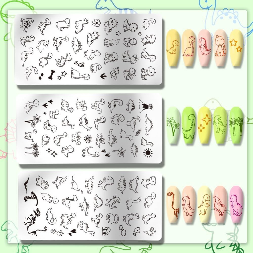3 個の恐竜ネイルスタンピングプレートかわいい小さな恐竜ネイ - Nail Art Inspo のレビューと価格