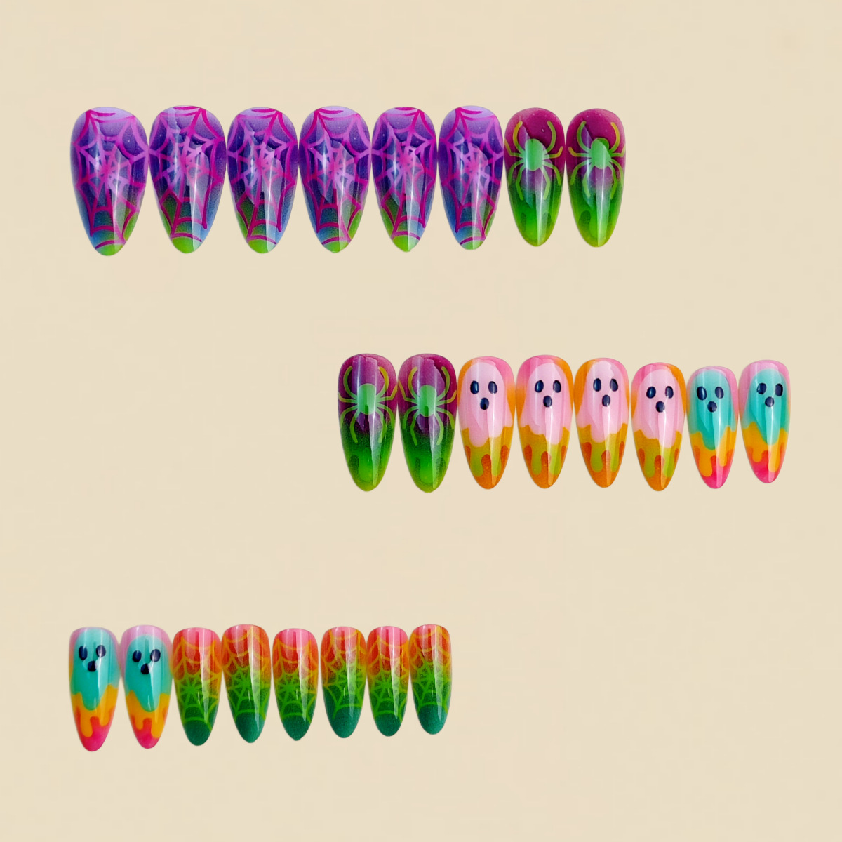 ネオングラデーションカラーハロウィンプレスオンネイル 3d  - Nail Art Full Color のレビューと価格