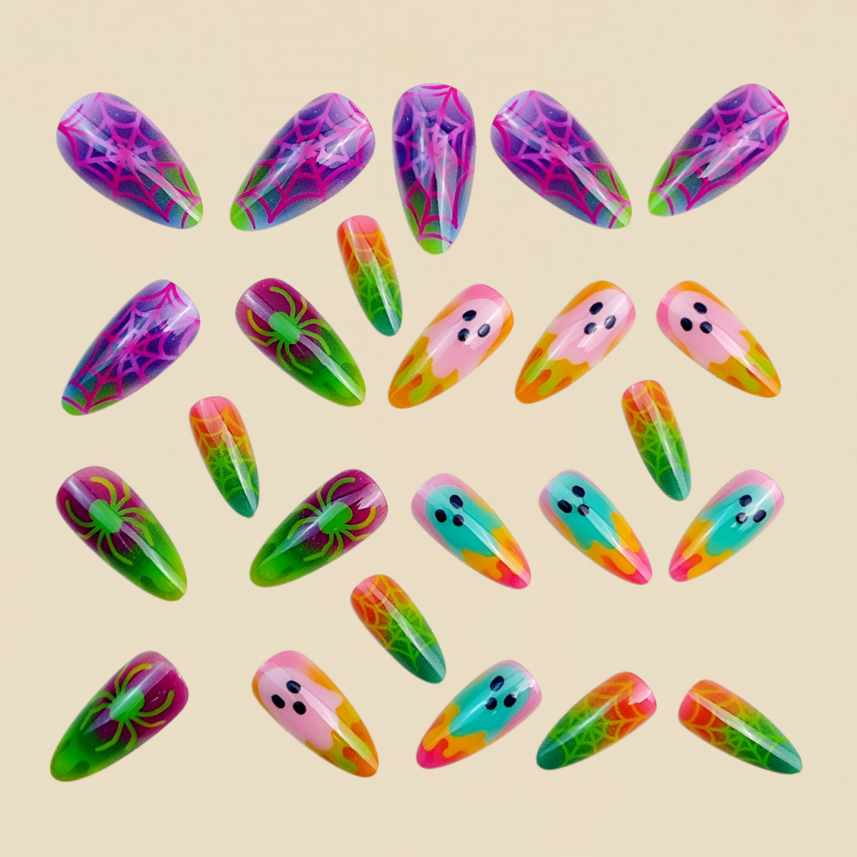 ネオングラデーションカラーハロウィンプレスオンネイル 3d  - Nail Art Full Color のレビューと価格