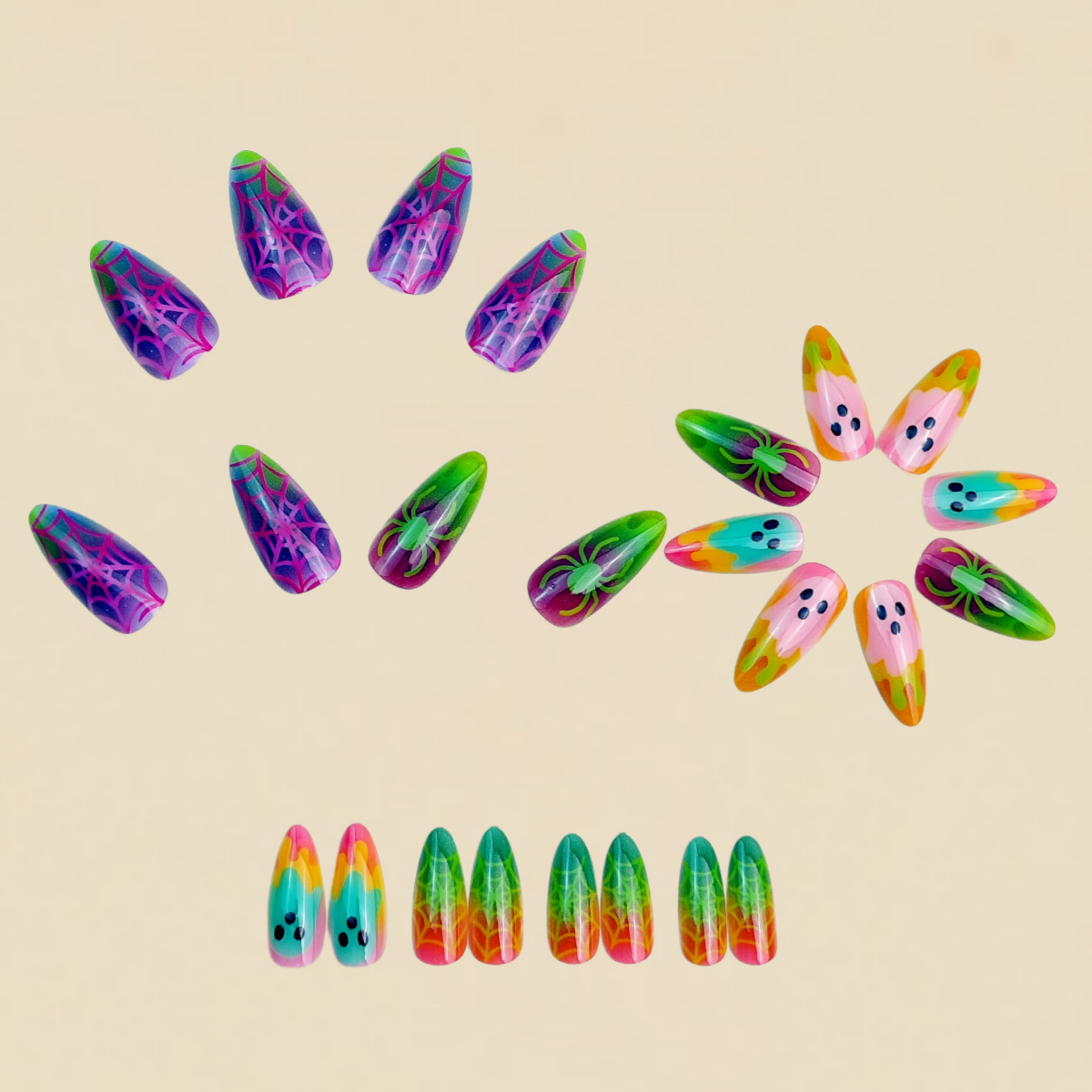 ネオングラデーションカラーハロウィンプレスオンネイル 3d  - Nail Art Full Color のレビューと価格