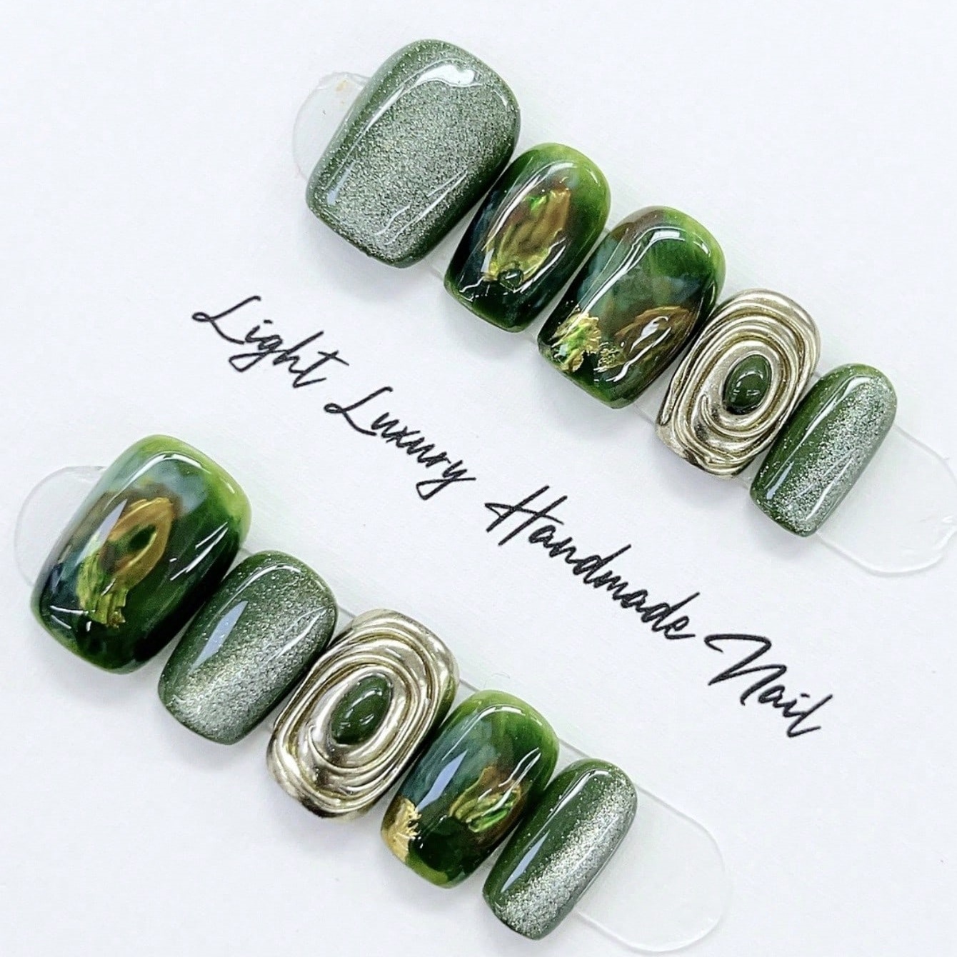 10個入り純手作業でプレスされたショートスクエアネイルアート - Nail Art Inspo のレビューと価格