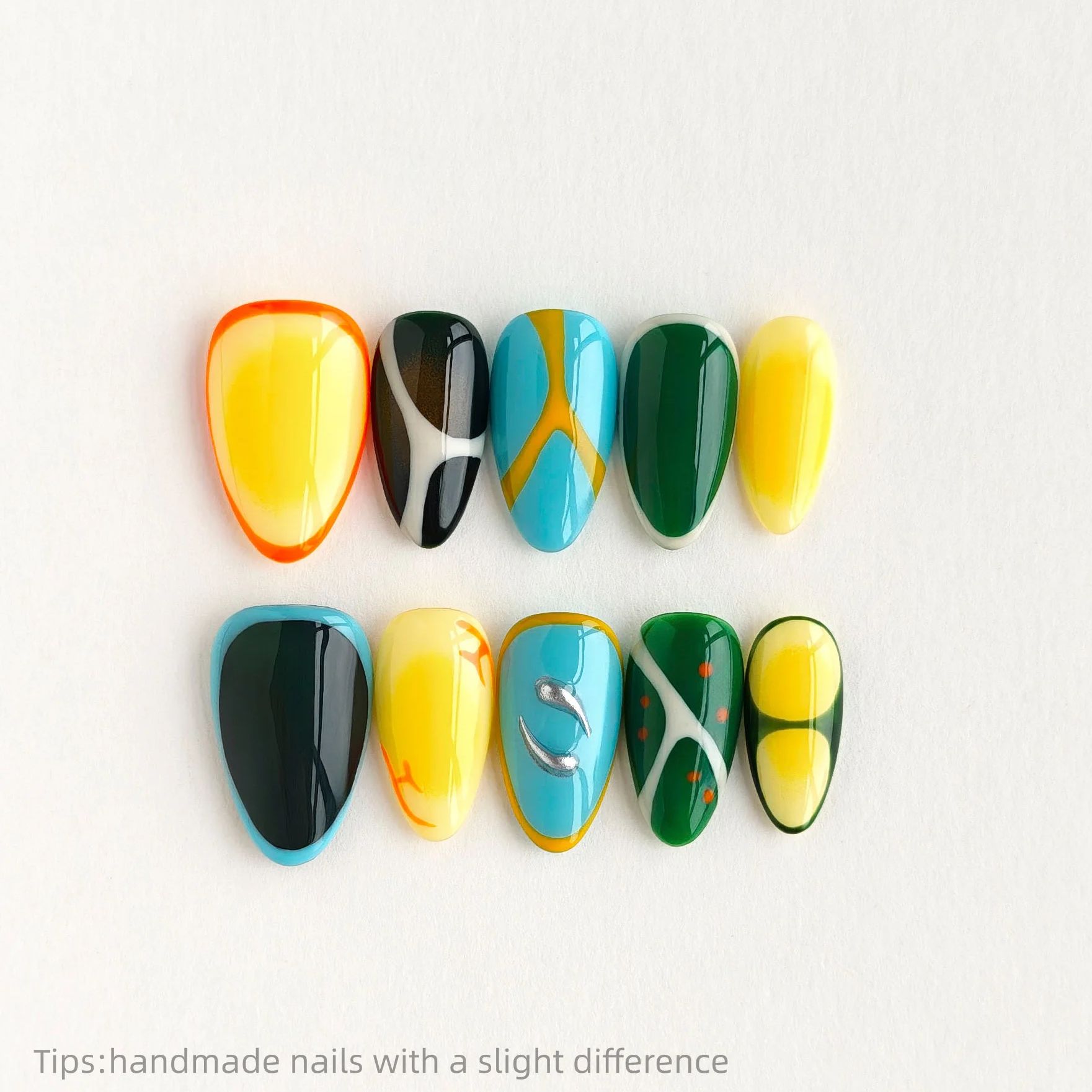 10個入り ハンドメイド カラフル ブロックアート柄 つけ爪 - Nail Art Full Color のレビューと価格