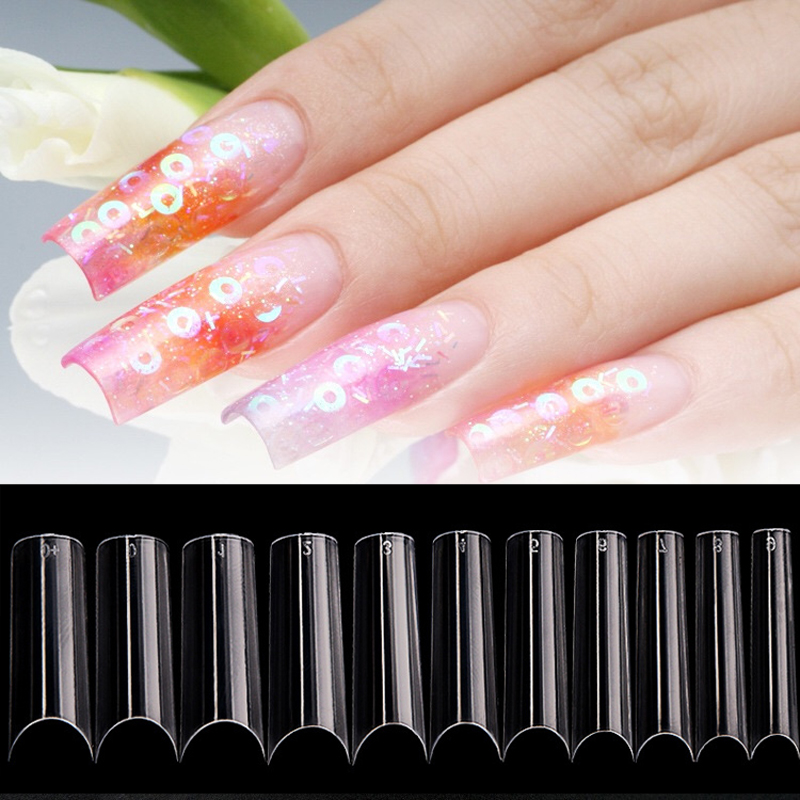 500 個 XL ロング偽ネイルのヒント C カーブ人工正方 - Nail Art Xl のレビューと価格